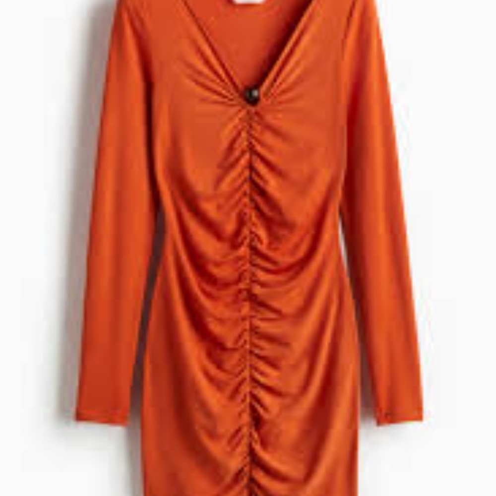 H&M Vibrant Orange Draped Mini Orange Long Sleeve Dress‎ Size XL